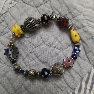 Silpada Sterling Silver Multicolor Lampwork Art Glass Bead Toggle Clasp bracelet